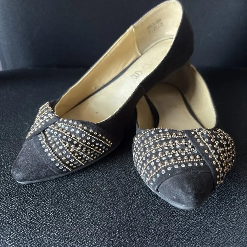 Aldo Women's Black Suede Flats with Metallic Accents Size 7